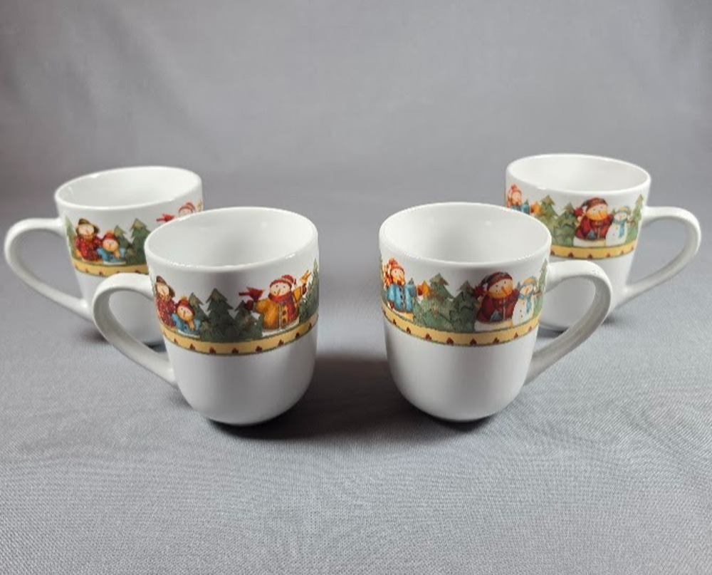 Gibson Snowman Frolic Debi Hron Christmas Mugs Set of 4 Vintage 2003
